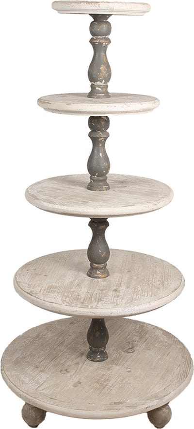 Clayre & Eef Etagère 5 laags Ø 71x143 cm Wit Grijs Hout