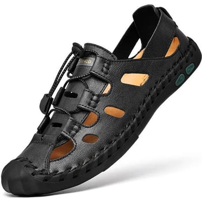 Heren Echt Koeienhuid Lederen Teenslippers Outdoor Casual Sandalen Strandschoenen Gaten Sandalen Romeinse Schoenen Waterdichte Sportsandalen 38