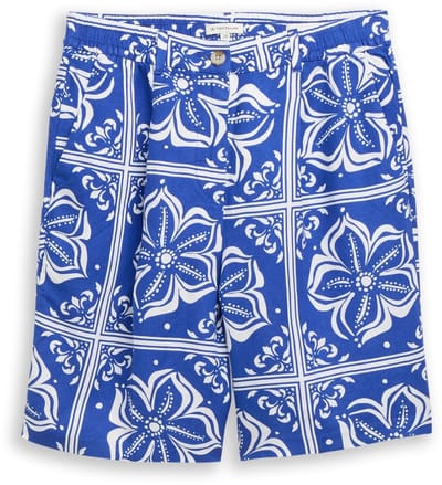 Tom Tailor - Bermudashort met losse pasvorm en linnen - Maat 38 - blue flower tile design