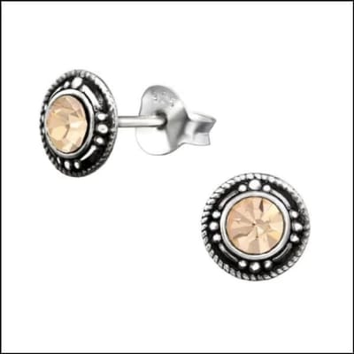 Aramat Jewels | Oorbellen | Oorstekers – Sterling Zilver Bali Etnisch Champagne Kristal 7mm Dames | | | |7mm | Zilver | Kinderen, Volwassenen | Verkleurd niet