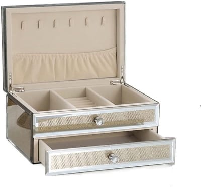 Juwelendoos Glas - Opberger Sieraden - Sieraden Opbergen - Luxe Diamant Handvat - 2 Laags - Transparant