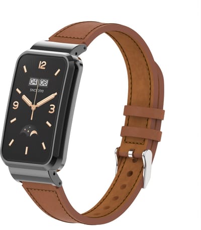 By Qubix - Classic leren bandje met case - Bruin - Geschikt voor Xiaomi Smart Band 7 Pro / Mi Band 7 Pro bandje