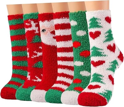 YAGXIG Kerstkousen - Dames Pluche Pantoffelsokken - Warme Sokken - Vloersokken - Kerst Pluche Sokken - Nieuwjaarssokken - Verdikt - Kleurrijk - Warm en Zacht - Geschikt om Binnen te Dragen in de Winter