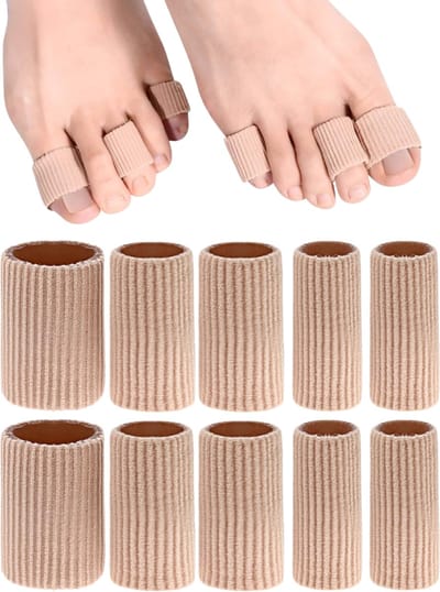 U Fit One Teen en Vinger Likdoorn Beschermers - Teenkappen - Teenspreiders - Gel Sleeve - Eeltbescherming - 10 Stuks - Beige - Maten S M L