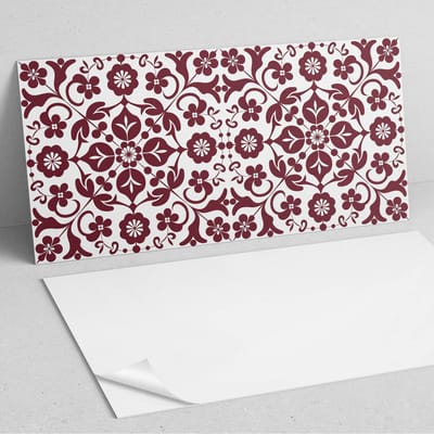 Coloray Wandpanelen Zelfklevend - Bloemenpatroon met versieringen PVC Wandpaneel - 100 cm x 50 cm - Bordeaux Wandbekleding Zelfklevend - 1 stuk - Mozaïeken Wandpanelen Zelfklevend - Keuken Wandpanelen - Wandpanelen Badkamer