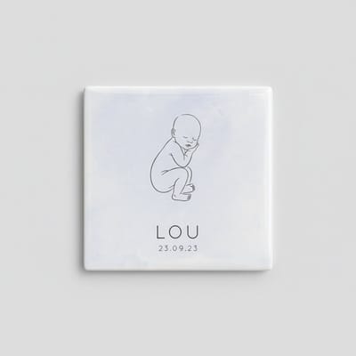 Gepersonaliseerde Baby Naam Lijntekening Decoratieve Tegel – Geboorte Herinnering Wanddecoratie – 15 x 15 cm
