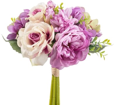 Emerald - Kunstbloem Roos Hortensia bundel 28cm paars - Kunstplant voor binnen