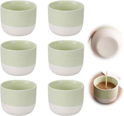 Set van 6 Keramische Espresso Kopjes Zonder Oor, 150 ml, Kleurrijk Steengoed