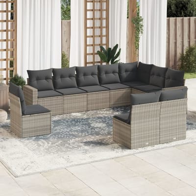 vidaXL - 10-delige - Loungeset - met - kussens - poly - rattan - lichtgrijs