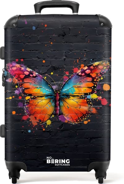 NoBoringSuitcases.com® - Koffer groot - Rolkoffer lichtgewicht - Graffiti vlinder met felle kleuren - Reiskoffer met 4 wielen - Grote trolley XL - 20 kg bagage