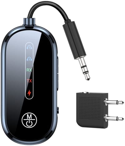 Bluetooth 5.4-voor Vliegtuig/TV – 2-in-1 Vliegtuig Bluetooth-adapter – 3,5 mm AUX-zender – Ondersteunt 2 AirPods – Bluetooth-splitter – Zender voor Vliegtuig/TV/PC/Sportschool/Hoofdtelefoon
