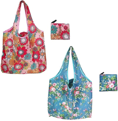 Boodschappentassen, milieuvriendelijk, bloemenhandtas, opvouwbare draagtas, geschikt voor winkelen, winkelen, werk (roze, blauw)