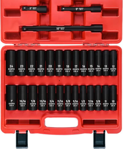 29-delige 1/2" Diepe Dopset met Verlengstukken, SAE en Metrisch, Cr-V Staal