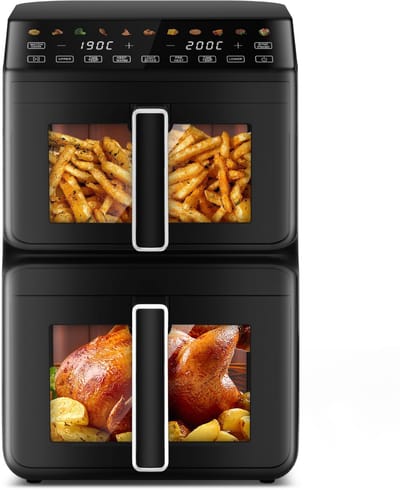Saikefy Airfryer XXL - 11 Liter - Gestapelde Lades - 11 Programma's - Airfryer met Intelligent Touchbediening - Heteluchtfriteuse - Inclusief 4 handige accessoires