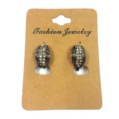 Fako Bijoux® - Clip Oorbellen - Halfrond - Ovaal - Strass - Zilverkleurig