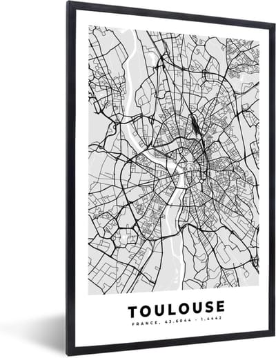 Fotolijst incl. Poster - Frankrijk - Plattegrond - Kaart - Toulouse - Stadskaart - 40x60 cm - Posterlijst