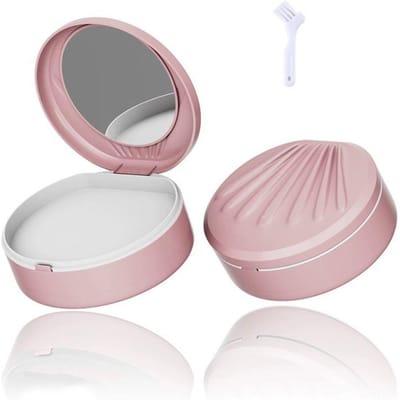 Dubbellaagse orthodontische retentiebox mondbeschermer met spiegel prothese bad opbergdoos weken verzegeld tanden beugel container roze