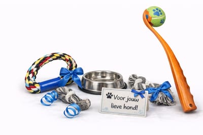 Dierboetiek® - Cadeauset voor kleine honden - Voer-/drinkbak - Speeltjes - Tennisbal werper