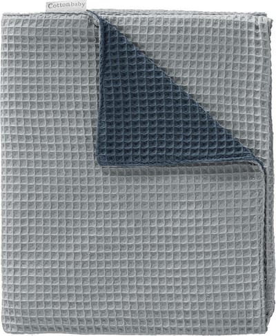 Cottonbaby wiegdeken - wafel - denim/oudblauw - 75x90 cm