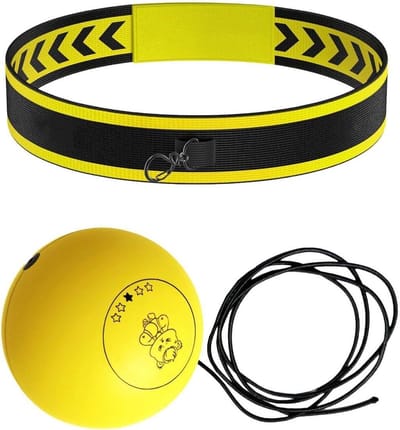 Boks Reflexbal - Coördinatie Trainer - Hand Oog Training - Verstelbare Hoofdband - 25 cm - Geel