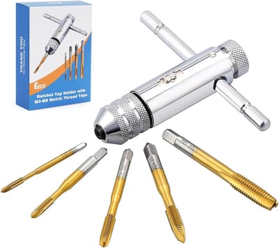 Thread Bag Set van 5 - M3 - M4 - M5 - M6 - M8 - HSS - Titanium Coated - Draad Tap - Skull Cut - T-Handle - Ratchet - Draad Cutter