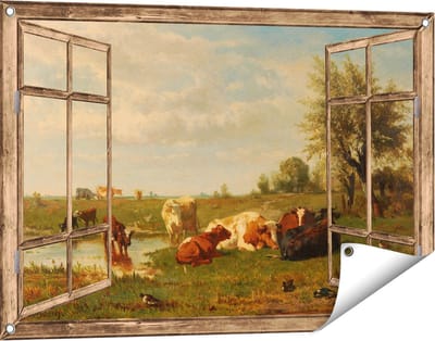 Gards Tuinposter Doorkijk Koeien in de Weide - Gerard Bilders - 90x60 cm - Tuindoek - Tuindecoratie - Wanddecoratie buiten - Tuinschilderij
