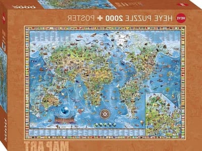 Wereldkaart Puzzel - Legpuzzel Kaart - Ontspannen Tijdverdrijf - Gedetailleerde Illustraties - 68.8 x 68.8 cm - Multicolor