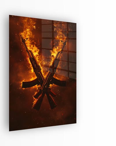 Indoorart - Glasschilderij Crossed AK47 40x60 CM - Afbeelding op plexiglas - Inclusief montagemateriaal