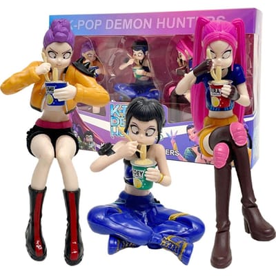 3 pièces/set Groupe de Chasse aux Sorcières Mignon Groupe Protagoniste KPOP Série Manger des Nouilles Modèle de Poupée Anime Jeu Décoration de Maison