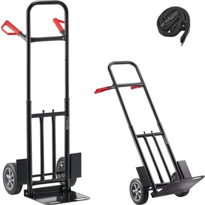 VEVOR Handwagen, 272 kg laadvermogen, transportwagen 480x460x1200mm, draagbare trolley met spanband, transportrol, stapelwagen, transportwagen voor thuis, kantoor, magazijn, supermarkt