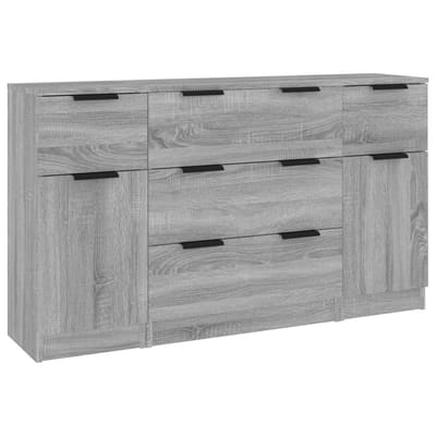 vidaXL - 3-delige - Dressoirset - bewerkt - hout - grijs - sonoma - eikenkleurig
