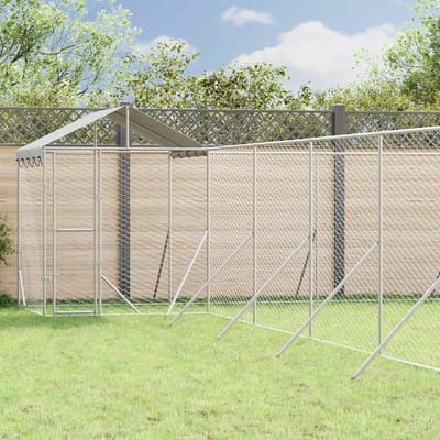 vidaXL - Hondenkennel - met - dak - 12x12x2,5 - m - gegalvaniseerd - staal - zilver