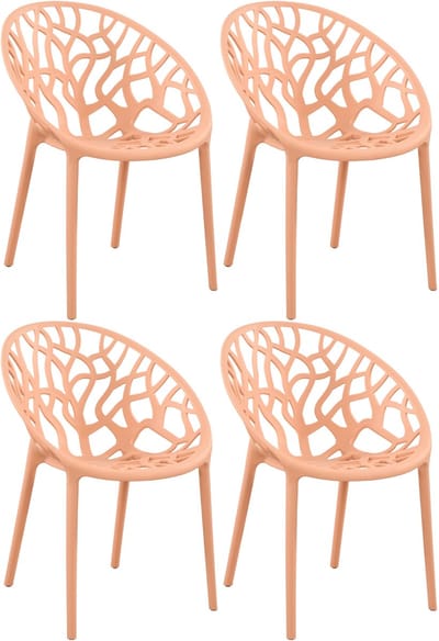 CLP Hope 4er Set stapelbare Tuinstoelen - Weerbestendig & UV-bestendig - Kunststof Stoelen met Armleuningen - Modern Design - perzik