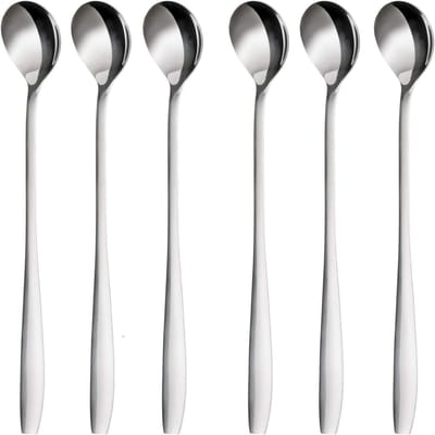 carmdering - Latte macchiato lepel roestvrij staal koffielepel lange steel cafe cappuccino lepel dessertlepel 19 cm longdrink lepel geschikt voor koffie 6 stuks yoghurtlepels (zilver)