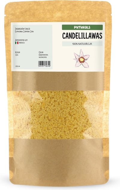 Puturals Candelillawas 100% Plantaardig - 250gr - Puur en Vegan - Alternatief voor Bijenwas - Candelillawas voor DIY Crèmes en Balsems