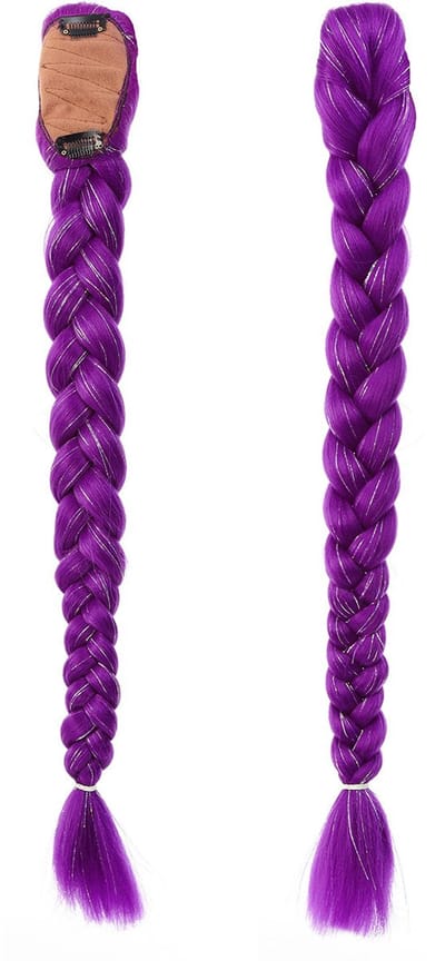 Paarse paardenstaartvlecht pruik -66cm enkelvoudige BB klem donker paars + zilver
