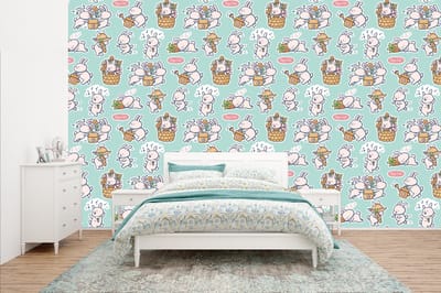 Behang - Fotobehang Konijn - Tuin - Patroon - Breedte 400 cm x hoogte 240 cm