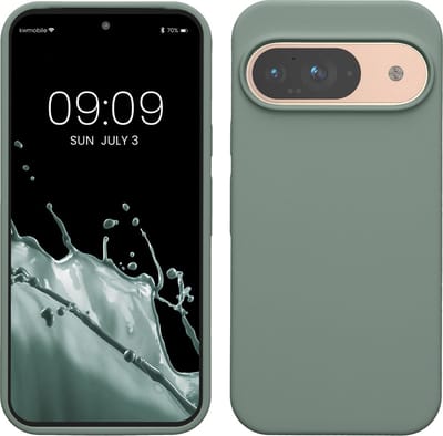 kwmobile hoesje geschikt voor Google Pixel 9 / Pixel 9 Pro case - Siliconen telefoonhoesje - Telefoon beschermhoes - Smartphone cover in Regenwashed groen