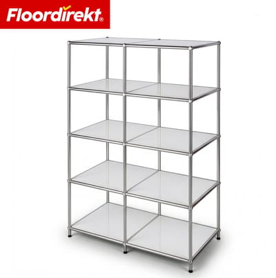 FLOORDIREKT Metalen Rek Concept Epure MK-015 - Open staand rek met 5 planken - Boekenrek & roomdivider van metaal - 78 x 40 x 118 cm - Wit - Voor woonkamer, kantoor & hal - Stevig en veelzijdig - Verkrijgbaar in verschillende kleuren