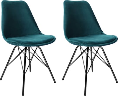 KICK® VELVET Kuipstoelen Blauw – Set van 2 – Eetkamerstoelen – Velvet – Zwart Frame