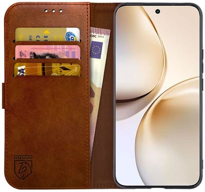 Rosso Element Geschikt voor Realme 14 Pro | Wallet Book Case | Portemonnee Hoesje | 3 Pasjes | Magneetsluiting | Stand Functie | Bruin