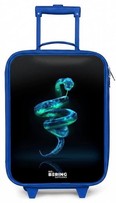 NoBoringSuitcases.com® - Kinderkoffer blauw - Kindertrolley jongen - Digitale slang in spiraalvorm - Koffer kind lichtgewicht - Reiskoffer trolley voor kinderen - Koffertje met lichtgevende wieltjes - Rolkoffer