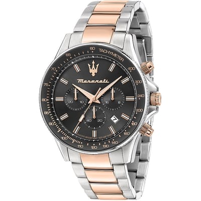 Maserati Sfida Antraciet Wijzerplaat Tweekleurig Rosé Metaal Heren Kwarts Chronograaf R8873640021 rosé gouden kleur