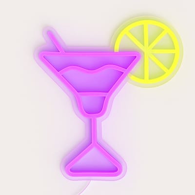 ZoeZo Neon Wandlamp Cocktail - Neon verlichting - Sfeerverlichting - LED lamp - Neonlicht - Neon Sign - USB - Roze/ Geel