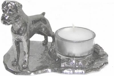 Waxinehouder Boxer groot, zilvertin