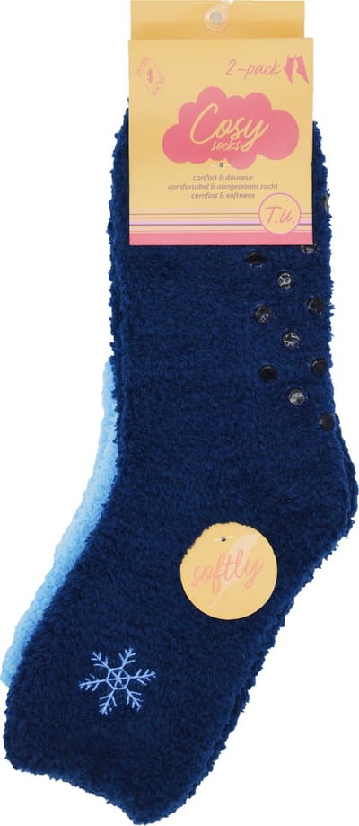 Huissokken anti slip- cosy socks- 2 paar lichtblauw-blauw