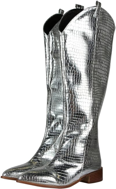 Dameslaarzen - Foute Party - Cowboy Schoenen - Metallic Snake Zilver - Maat 38