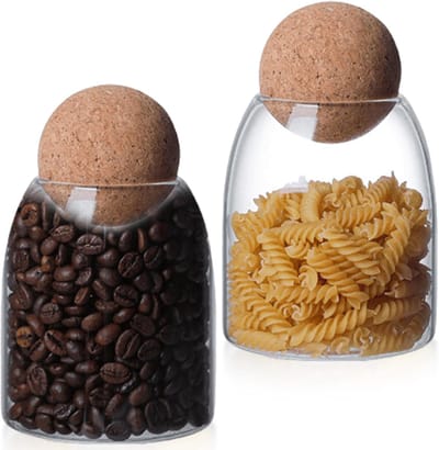Ynkkvre - Voorraadpot - glazen voorraadpotten set van 2 - 500 ml - met kurken boldeksel - helder glas - geschikt voor koffie, thee en kruiden