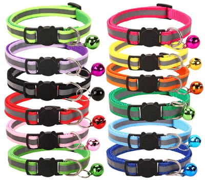 EXCITAT Halsband kat - Reflecterende kattenhalsbanden - Kattenhalsbanden met veiligheidsgesp - met bel - Verstelbaar - 12 stuks