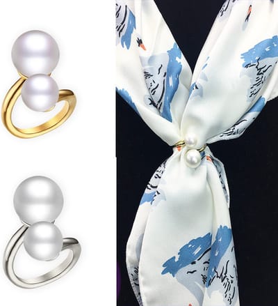 2 Stuks Youhomy sjaal spelden Parels Goud en Zilverkleurig- Sjaalklem parelsteentjes - Sjaal Klem - Ring 35X25 MM | Cadeau voor vrouwen| Moederdag cadeau| Valentijnsdag cadeau| Sinterklaas cadeau| Kerstcadeau